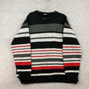 SouthPole Sweater‎ Mens XL Pullover Black Gray Red Striped Acrylic Baggy Loose